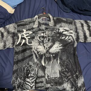 Grosstown Hi Tech Wear Mesh Casual Shirt Tiger Men Size 17 1/2, Excellent